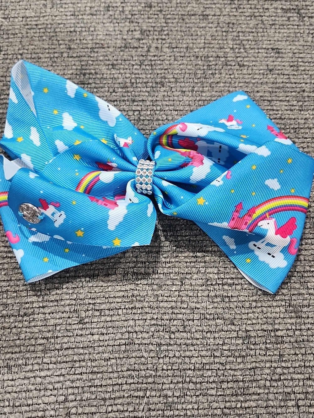 Blue Unicorn & Rainbow Kids Hair Bow